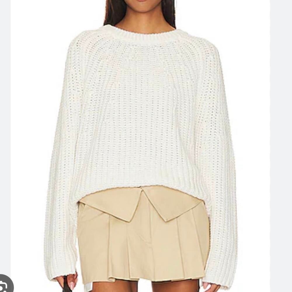 Free People Take‎ me home Sweater Size Small White Waffle Knit Oversized